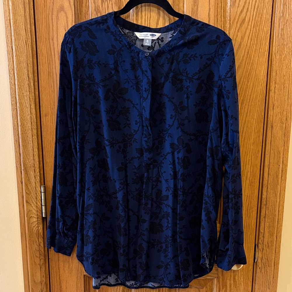 Old Navy Navy Blue Floral Tunic Blouse